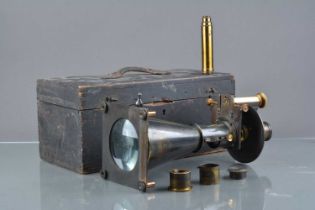 An early 20th Century Baker oxidised brass Projection Microscope Magic Lantern Attachment,