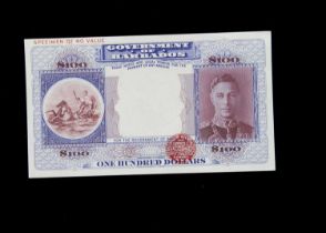 Specimen Bank Note: Barbados specimen 100 Dollars,