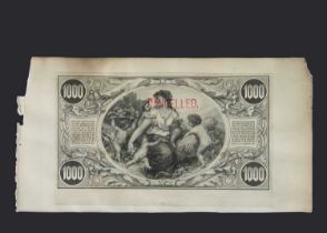 Specimen Bank Note: National Bank of Argentina specimen 1000 Pesos back/reverse,