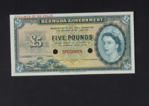 Specimen Bank Note: Bermuda Government Specimen £5 Elizabeth II,