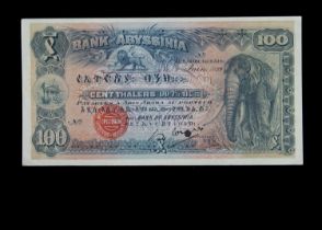 Specimen Bank Note: Ethiopia Bank of Abyssinia specimen 100 Thalers