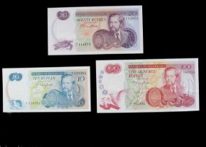 Three Seychelles banknotes,