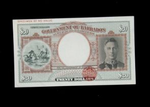 Specimen Bank Note: Barbados specimen 20 Dollars,
