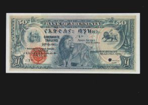 Specimen Bank Note: Abyssinia specimen 50 Thalers,