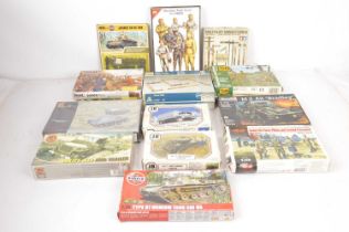Various makers kits including WW2 Tanks Personnel Vehicles and walling and Viking and Saxon Figures,