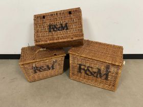 Three modern wicker hampers from Fortnum & Mason,