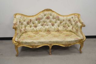 A French gilt wood and upholstered settee