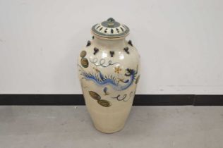 A large modern Chinese ceramic pot and cover,