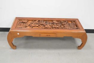 A modern Chinese carved wooden coffee table,