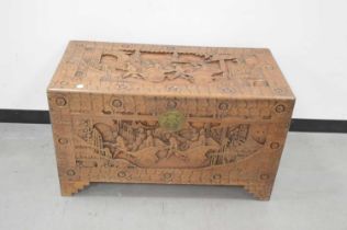 A modern Chinese carved wooden chest,
