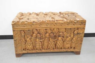 A modern Nigerian carved wood chest,