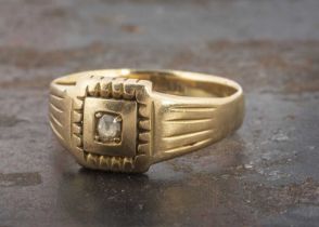 An 18ct marked Art Deco diamond signet ring,