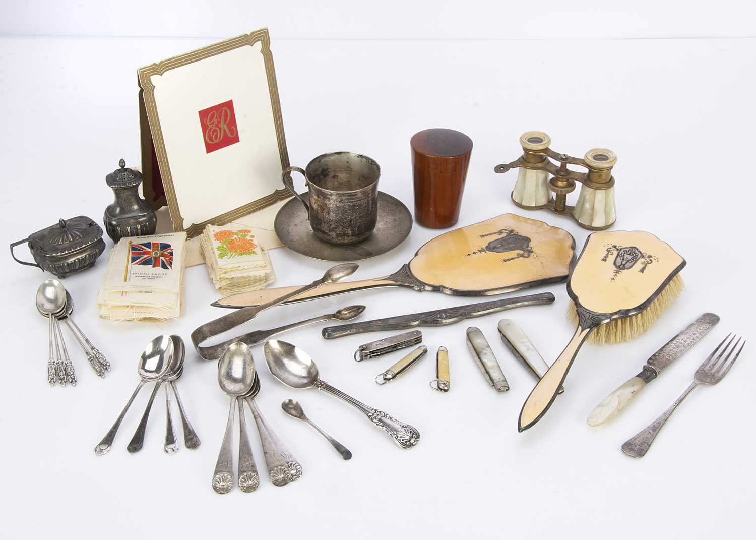 A collection of silver and silver plate and other items,