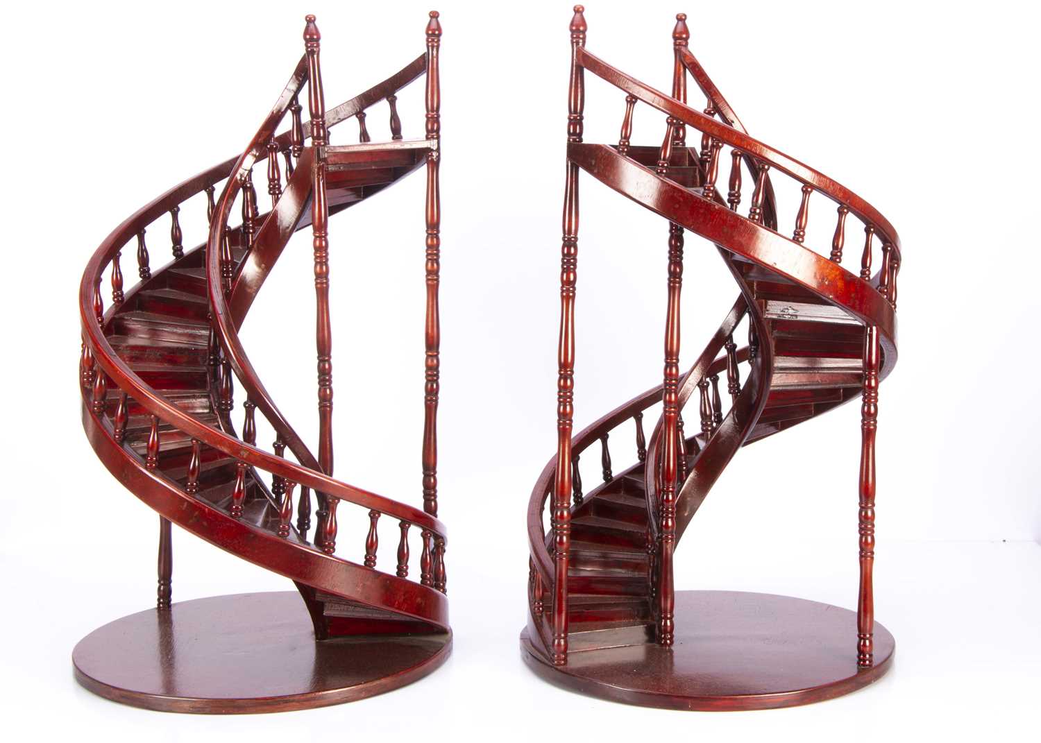 A pair of recent wooden spiral staircase doll or shopwindow display ...