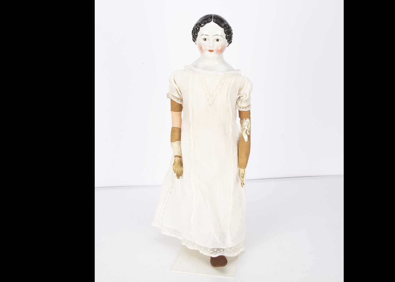 A rare Kloster Vielsdorf china shoulder-head Grenier-type child doll 1860s, - Image 2 of 2