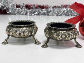 Two Victorian silver cauldron salts by John Figg,