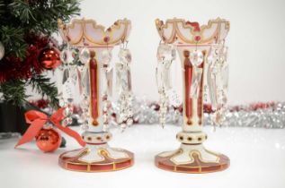 A nice pair of late 19th century Bohemiam flashed glass table lustres,