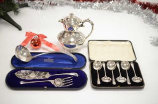 A small group of silver plated items,