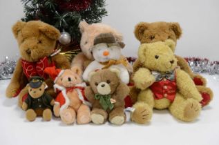 Seven modern Christmas related and other Teddy bears,