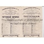 CHARLTON ATHLETIC V TOTTENHAM HOTSPUR Two single sheet programmes for Football Combination matches