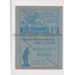 MILLWALL V CLAPTON ORIENT 1936 Programme for the League match at Millwall 7/11/1936, slightly