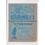 MILLWALL V FULHAM 1937 FA CUP Programme for the tie at Millwall 16/1/1937, very small paper loss