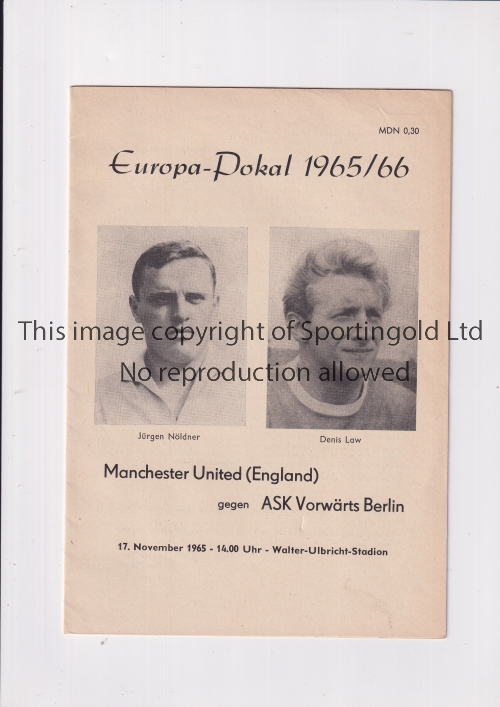MANCHESTER UNITED Programme for the away European Cup tie v ASK Vorwaerts in Berlin 17/11/1965.