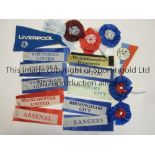 FOOTBALL ROSETTES AND RIBBONS Ten ribbons including Wolves, Man. Utd., Arsenal, Everton, Rangers,