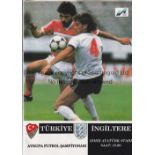 TURKEY V ENGLAND 1991 Scarce programme for the match in Izmir 1/5/1991. Good