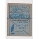 MILLWALL V WALSALL 1937 Programme for the League match at Millwall 20/3/1937, very slight wear on