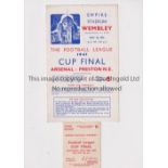 FOOTBALL LEAGUE WAR CUP FINAL 1941 Programme and ticket for Arsenal v Preston North End, very
