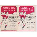 EXETER CITY V WATFORD Two programmes for League match at Exeter 19/4/1954 and 4/9/1954, both have