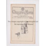 CLAPTON ORIENT V BLACKPOOL 1911 Programme for the League match at Clapton Orient 11/12/1911,