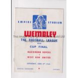 FOOTBALL LEAGUE WAR CUP FINAL 1940 Programme for Blackburn v West Ham, very slightly creased.