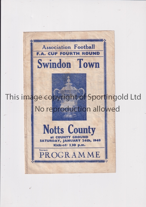 SWINDON TOWN V NOTTS. COUNTY 1948 FA CUP Pirate programme, issued by Buick, for the tie at Swindon