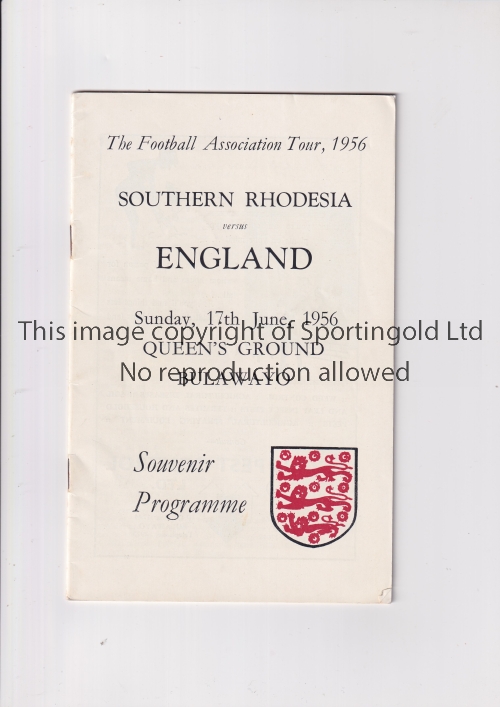 FA TOUR OF RHODESIA 1956 Programme for the match v Southern Rhodesia 17/6/1956 in Bulawayo. Good