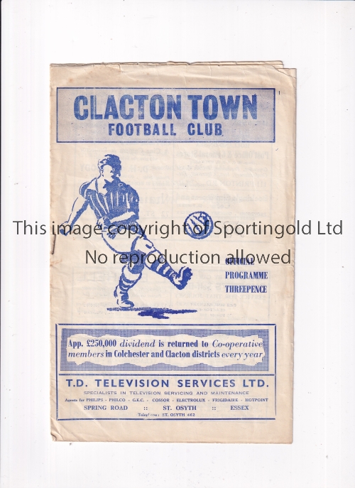 ARSENAL Programme for the away Friendly v Clacton Town 30/1/1960, team changes, scores entered and