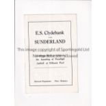 E.S. CLYDEBANK V SUNDERLAND 1965 Programme for the Opening of the Floodlights match at Kilbowie Park