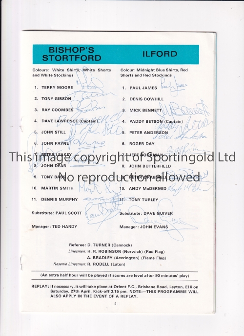 1974 AMATEUR CUP FINAL / AUTOGRAPHS Programme signed on the line-up page by 11 X Bishop's