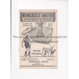 ARSENAL Programme for the away League match v Newcastle United 17/11/1951, slight horizontal