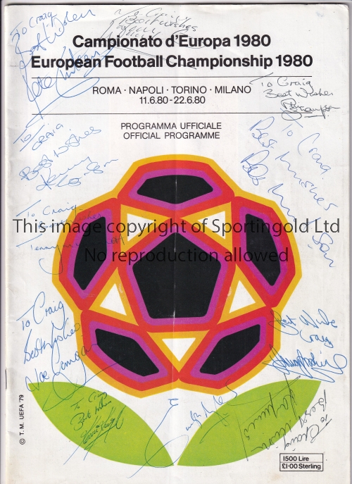 1980 EURO FINAL / ITALY / AUTOGRAPHS Two official tournament programmes: Italian / English issue