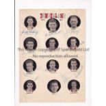SUNDERLAND 1952-3 / AUTOGRAPHS A sheet of colour portraits signed by all 12 players including