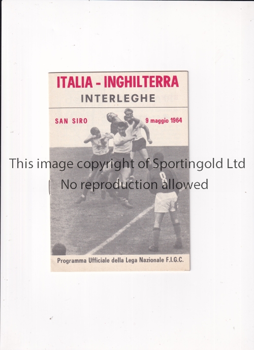 ITALY V ENGLAND 1964 Programme for the Inter-League match in Milan 9/5/1964. Very good