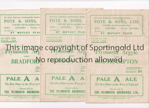 PLYMOUTH ARGYLE Five home programmes in season 1948/9 v Southampton, Grimsby, Bradford Park Ave.,