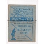 1937 MILLWALL V DERBY COUNTY FA CUP Programme for the tie at The Den on 20/2/37. Slight fold and