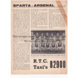 ARSENAL Single sheet programme for the away Friendly v Sparta Rotterdam 8/8/1959, repair and tape