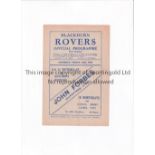 MANCHESTER UNITED Programme for the away FL North match v Blackburn Rovers 16/3/1946, slightly