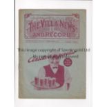 1937 ASTON VILLA V CHESTERFIELD Programme for the league game at Villa Park on 9/10/37. Slight rusty