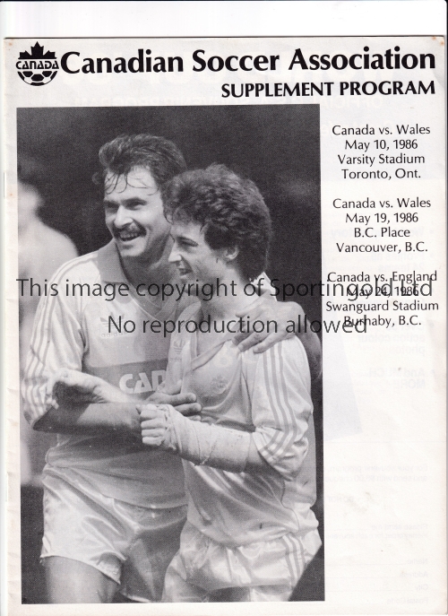 CANADA V ENGLAND AND WALES 1986 Joint issue programme for 1986 World Cup warm-up matches in Canada v