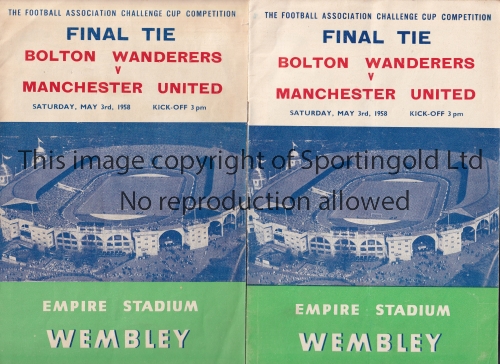 1958 FA CUP FINAL Two different versions of the official programme for Manchester United v Bolton